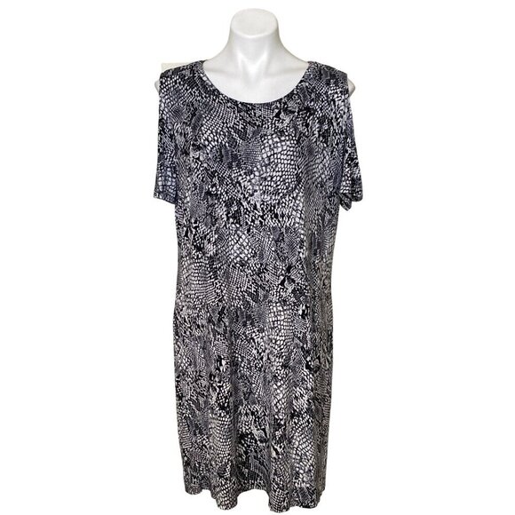 Calvin Klein Snake Print Cold Shoulder Dress, Black White Women's Size L - Picture 1 of 10